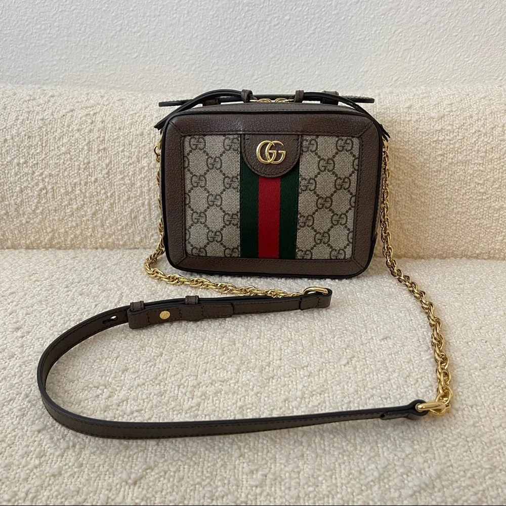 Gucci GG Supreme Monogram Mini Ophidia Top Handle Crossbody Purse - Picture 2 of 14